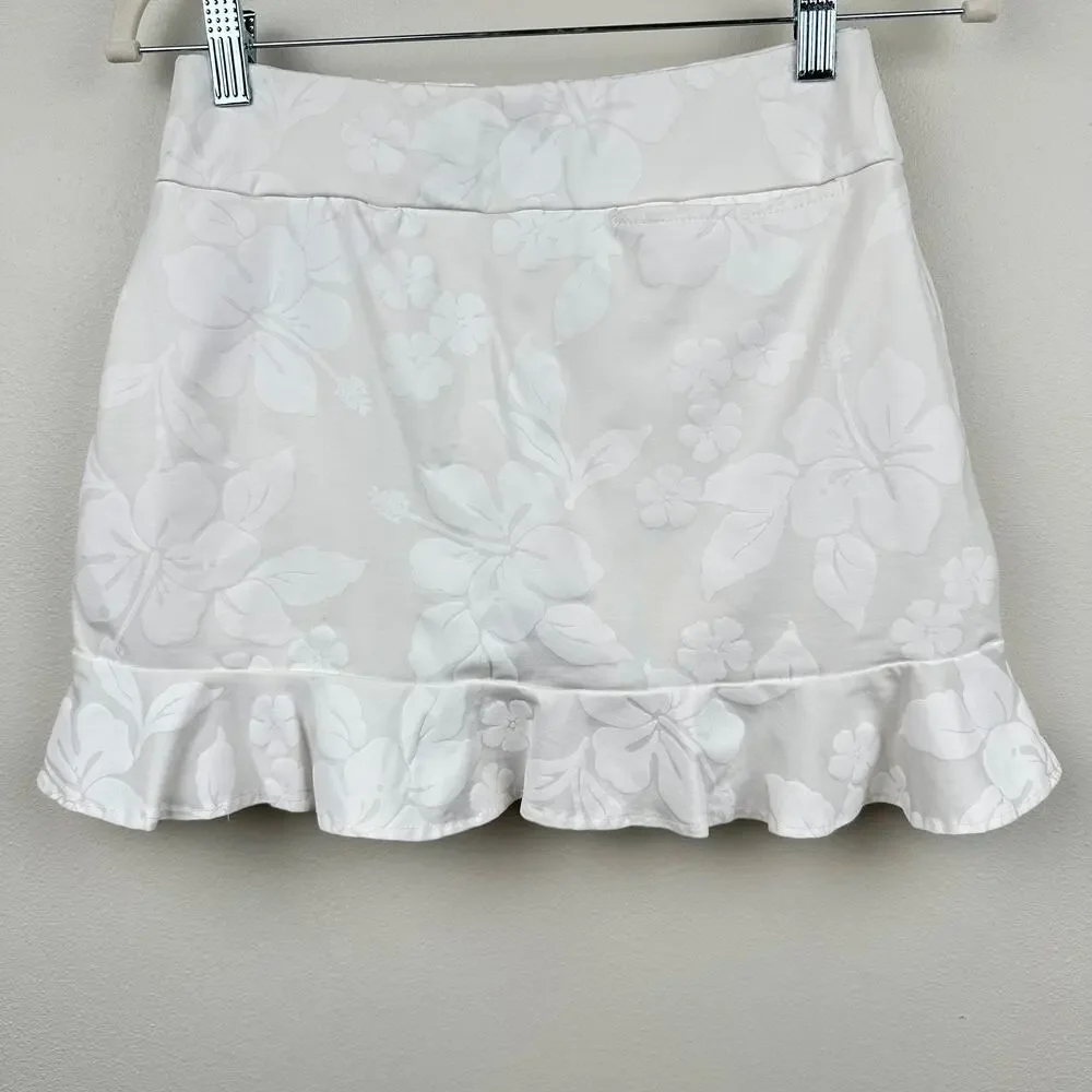 Tzu Tzu Golf Skort Ruffle Hem Floral White XS Tennis Pickleball Resort Active